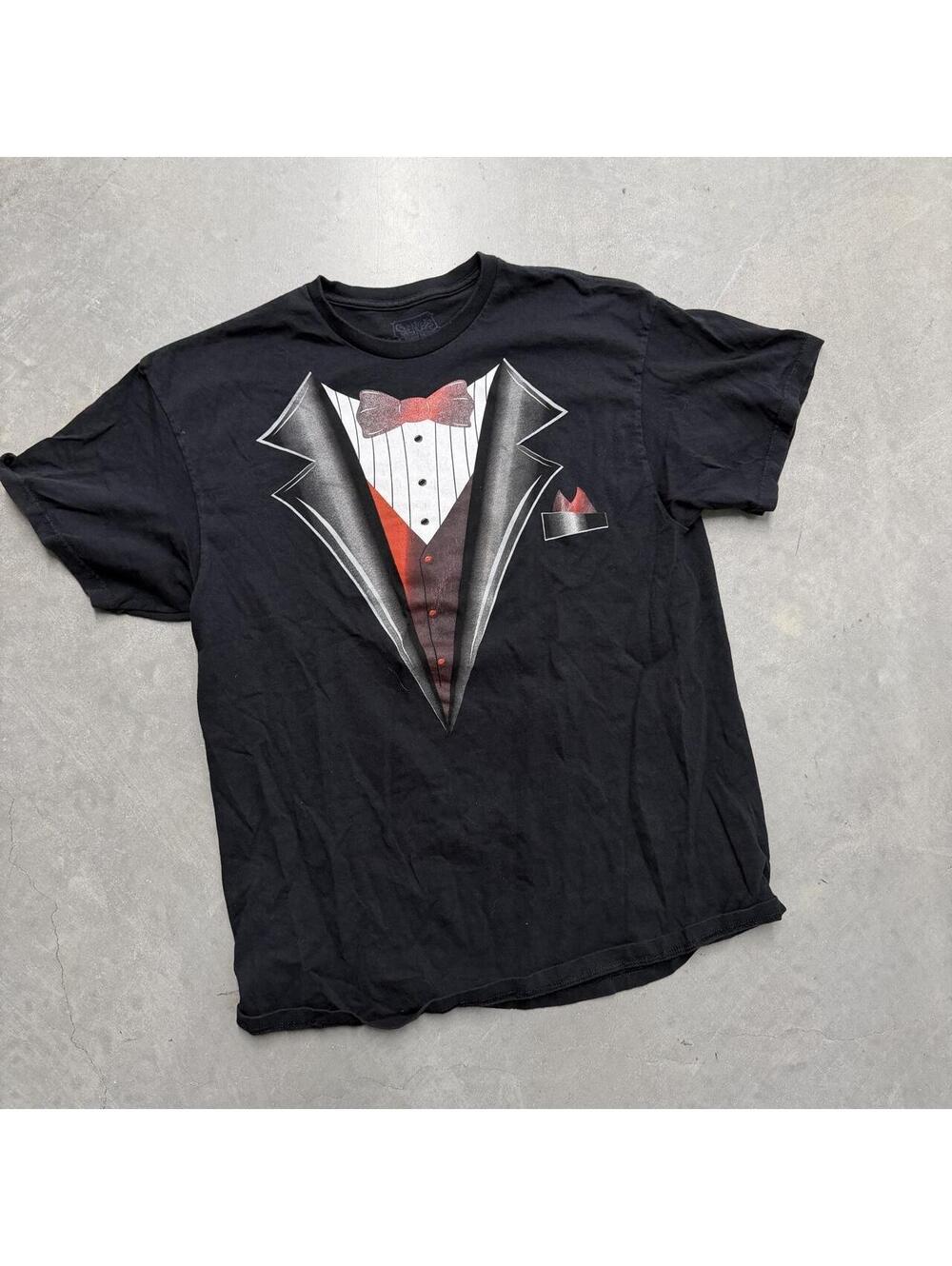 Spencers Living Free Tuxedo Graphic T Shirt Black Novelty Costume Mens XL